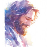 Meditating Jesus Christ Artwork: A Serene and Relaxing Watercolor Portrayal of the Sacred Figure