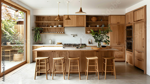 A Scandinavian kitchen with clean lines and natural wood finishes.