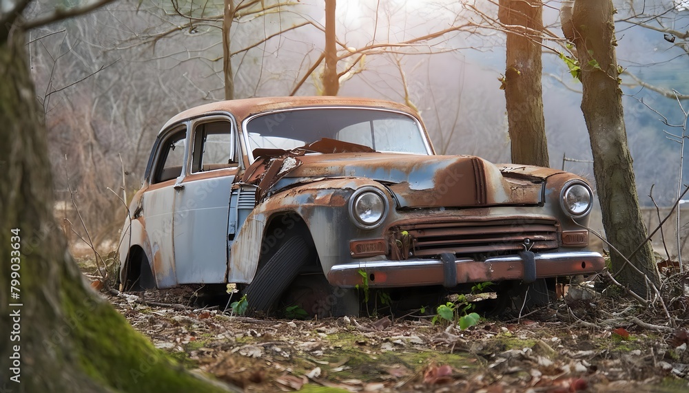 Abandoned car in the forest Abandoned car in the forest