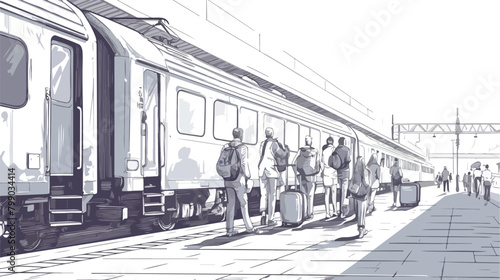 Monochrome horizontal sketch with people passengers