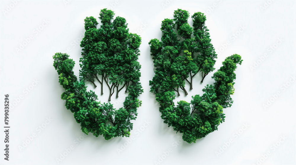 Hands made of green forest, protect the environment, esg, prevent deforestation, protect forest resources Hands made of green forest, protect the environment, esg, prevent deforestation, protect forest resources