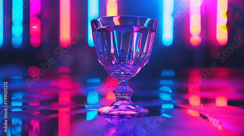 Radiant neon hues envelop the celebrated championship cup in brilliance.