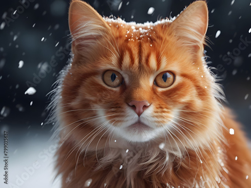 cat on the snow portrait of a cat © mwaqar