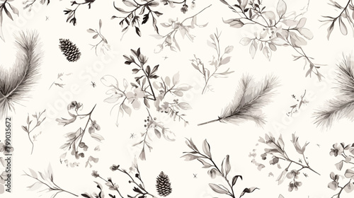 Monochrome seamless pattern with parts of winter pl photo