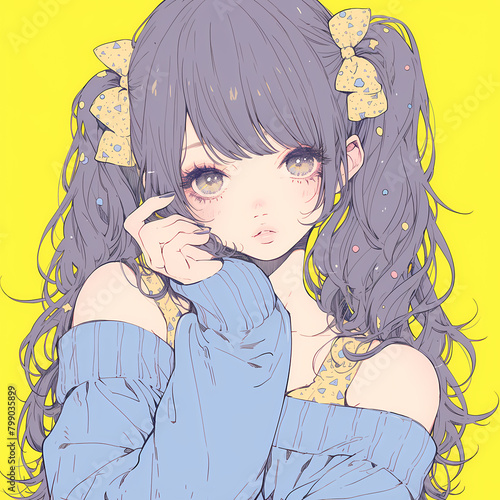Charming Anime Girl in Yummy Yellow Dress with a Delicious Donut Hair Accessory