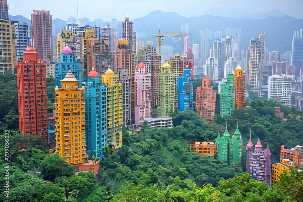 Naklejka premium Urban Landscape With Tall Buildings