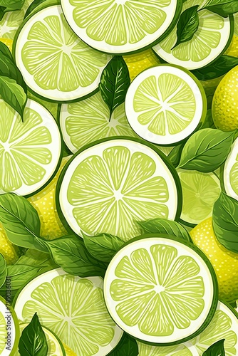 Lemon and lime wheels, juicy pattern, continuous vector, solid base ,  childlike drawing