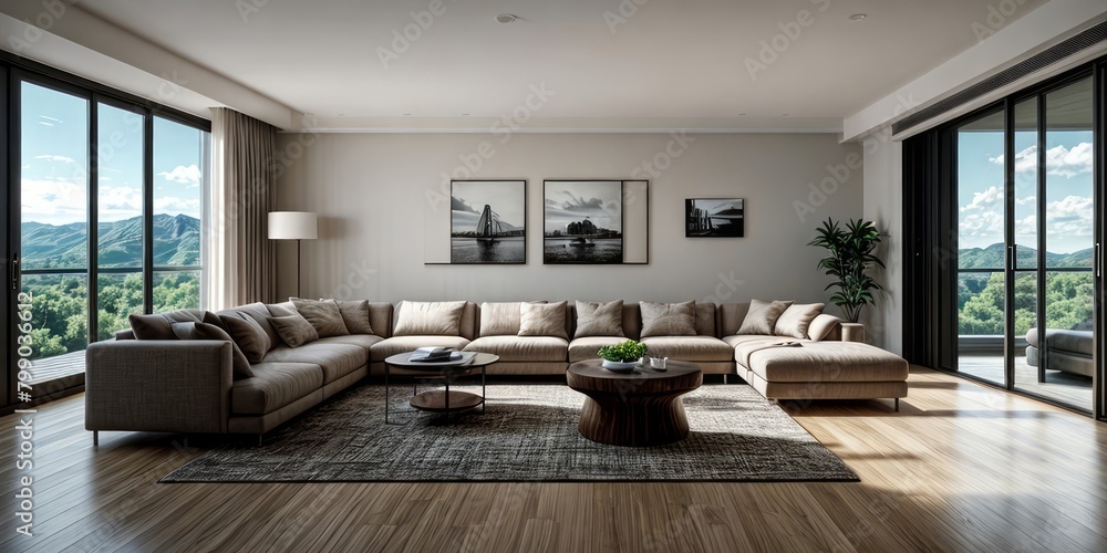 Fototapeta premium modern living room interior design with sofa and window