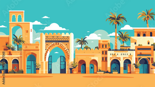 Moroccan architecture border. Morocco buildings arc