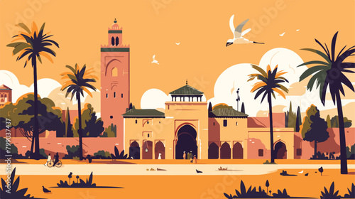Morocco Marrakech card. Moroccan building Berber ar