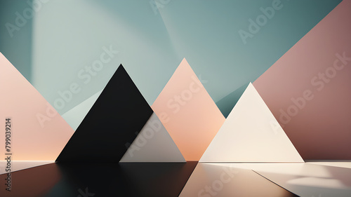 Craft a minimalist backdrop using three large, overlapping triangles in contrasting shades, conveying simplicity and sophistication