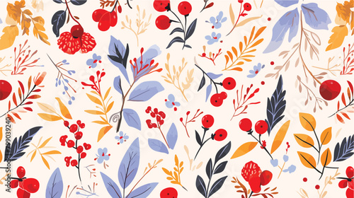 Motley seamless pattern with berries leaves and inf