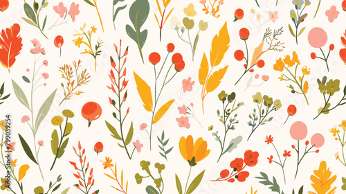 Motley seamless pattern with berries leaves and inf