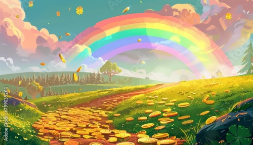 At the end of the rainbow, the leprechauns gold exchange was a fail business, with no customers willing to trade real gold for wishes Cartoon concept photo