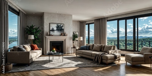 Wallpaper Mural modern living room interior design with sofa and window Torontodigital.ca