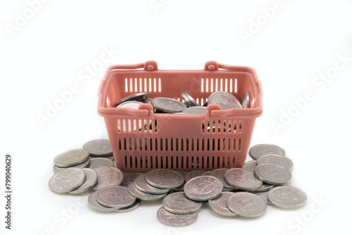 a mini japanese shopping basket filled with yen