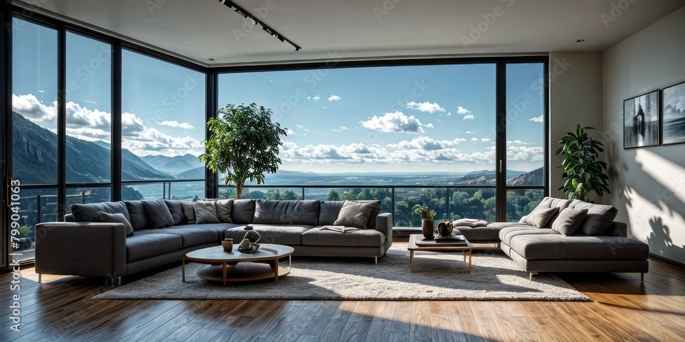 Fototapeta premium modern living room interior design with sofa and window