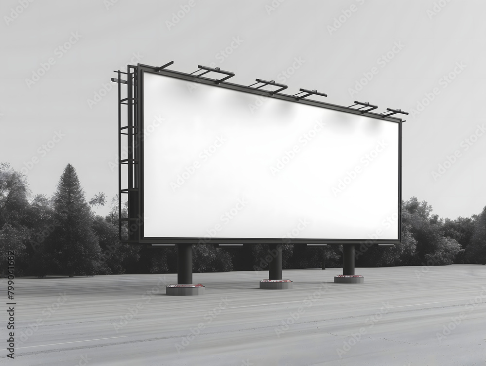 Obraz premium Billboard mockup with white background seen from side angle. Billboard mockup image, large clean white surface, empty large advertising space, Bigboard