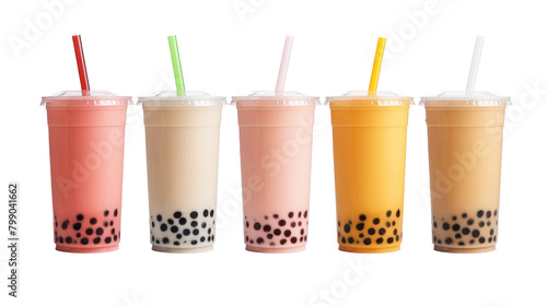 Various Bubble Tea or Boba on white isolated on clear png background and transparent background. food drink and dessert concept for cafe and restaurent, AI generative.	
