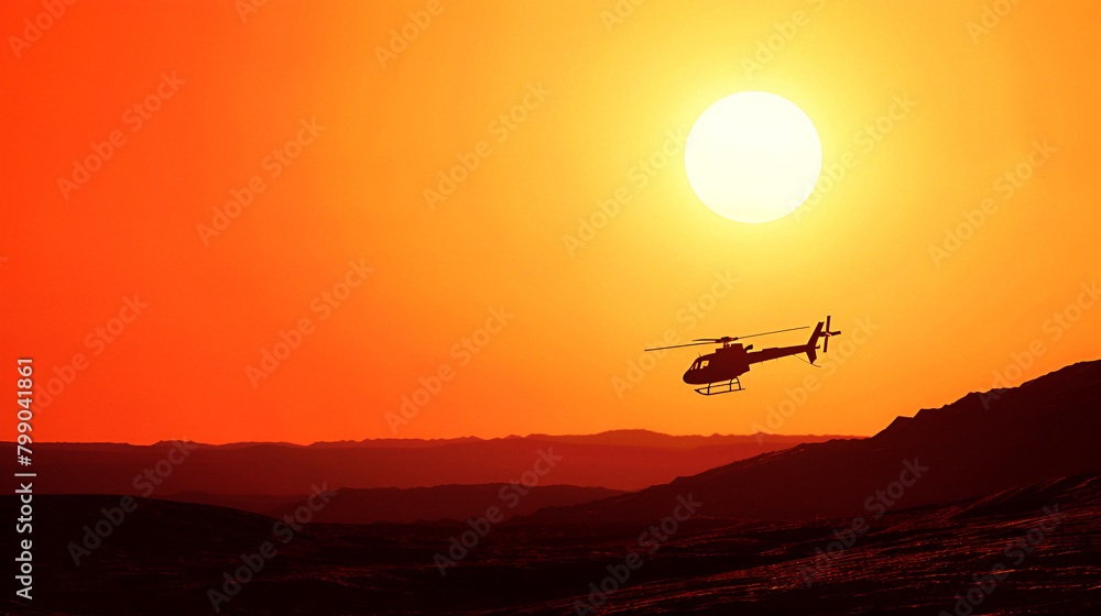 Helicopter on Martian surface at sunset, copy space Helicopter on Martian surface at sunset, copy space