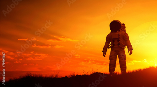 Astronaut gazes at Mars horizon, copy space © Iryna