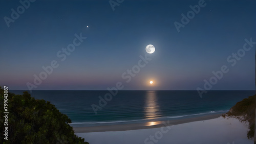 Beautiful full moon light over the beach, AI generated © Kim