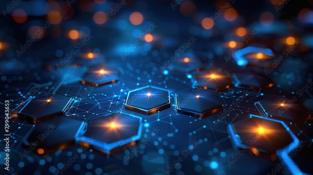 Abstract glowing blue and orange hexagons background. Futuristic technology concept. Abstract glowing blue and orange hexagons background. Futuristic technology concept.