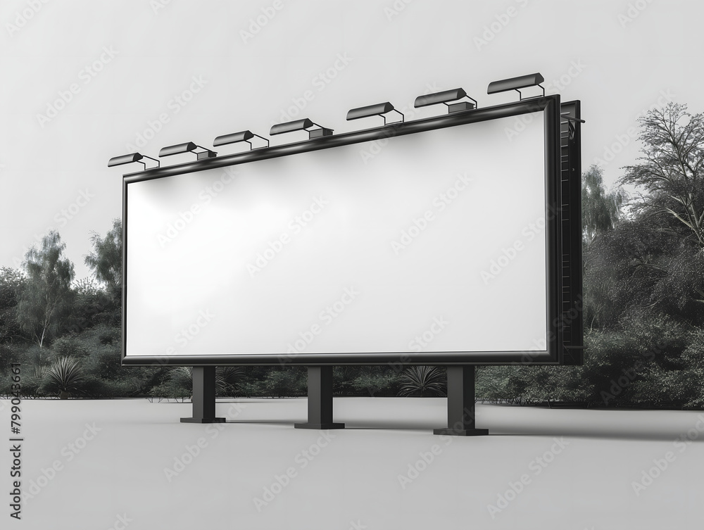 Obraz premium Billboard mockup with white background seen from side angle. Billboard mockup image, large clean white surface, empty large advertising space, Bigboard