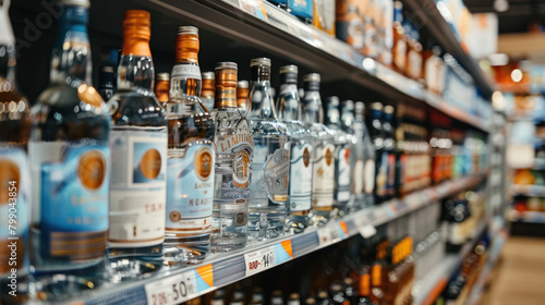 Bottles of hard alcohol, supermarket isle photo