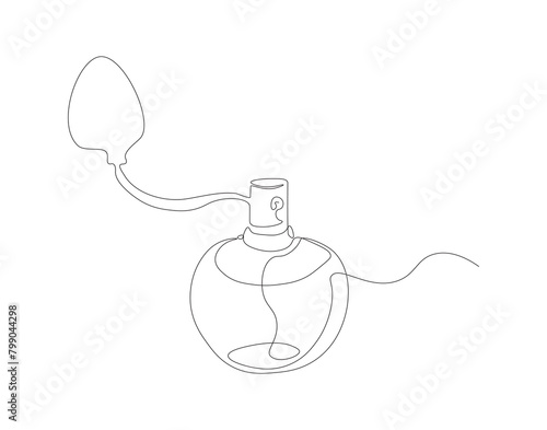 Continuous line drawing of perfume bottle. One line of perfume spray. Fragrance concept continuous line art. Editable outline.