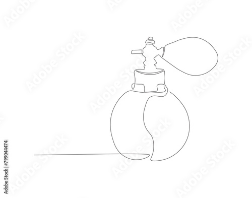 Continuous line drawing of perfume bottle. One line of perfume spray. Fragrance concept continuous line art. Editable outline.