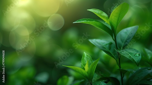 A beautiful close-up of lush green leaves with water droplets on them.