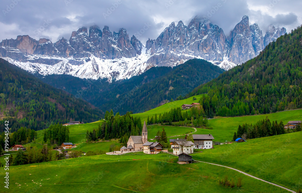 Swiss alpine village. Mountain village landscape