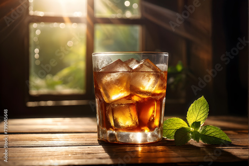 Sunlit glass of iced tea, ideal for social media and lifestyle blogs