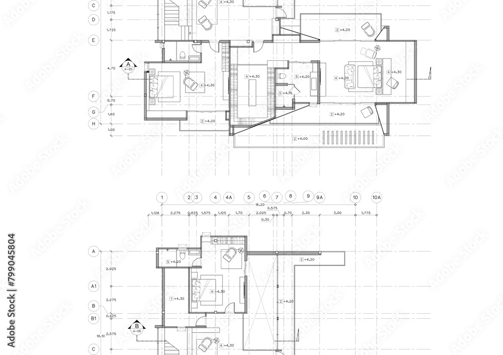 Floor plan designed building on the drawing. Floor plan designed building on the drawing.
