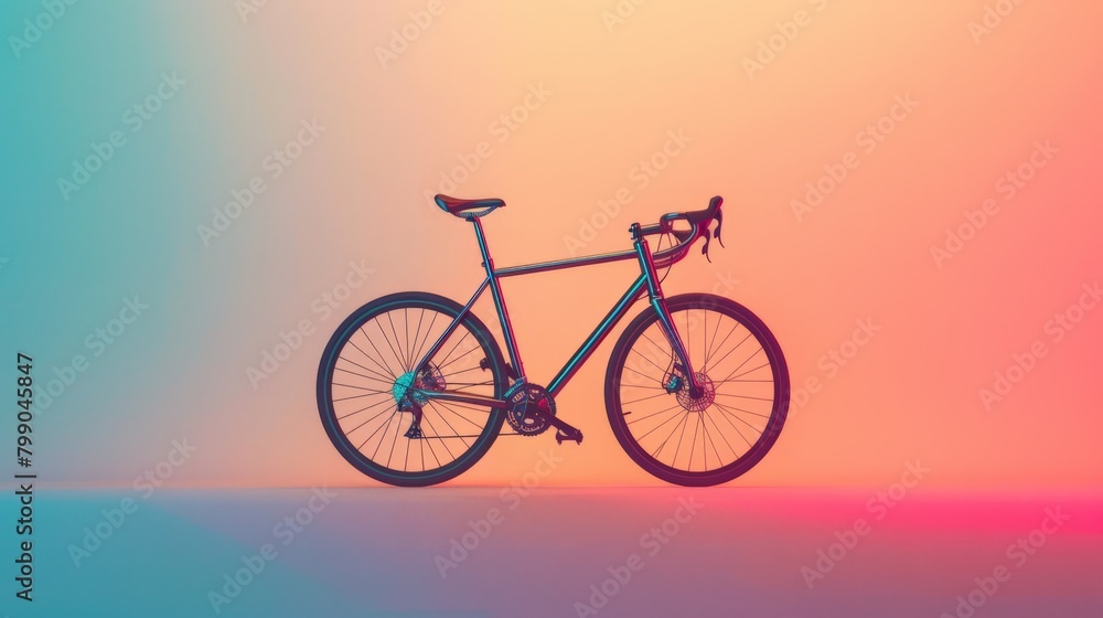 Road bike against gradient background. Concept of speed, fitness, and vibrant lifestyle