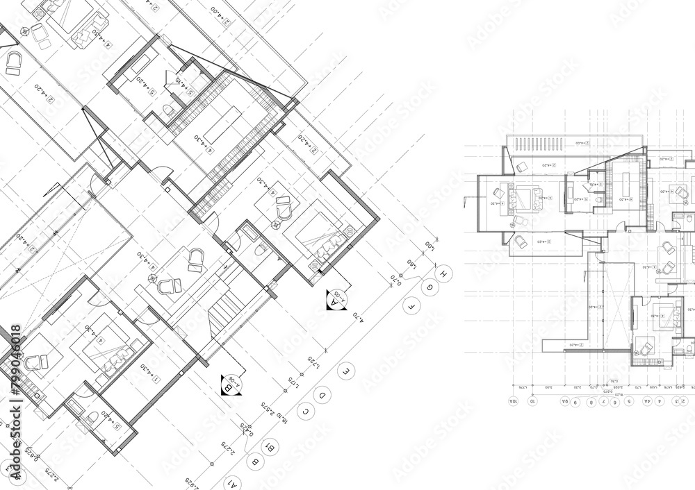 Floor plan designed building on the drawing. Floor plan designed building on the drawing.
