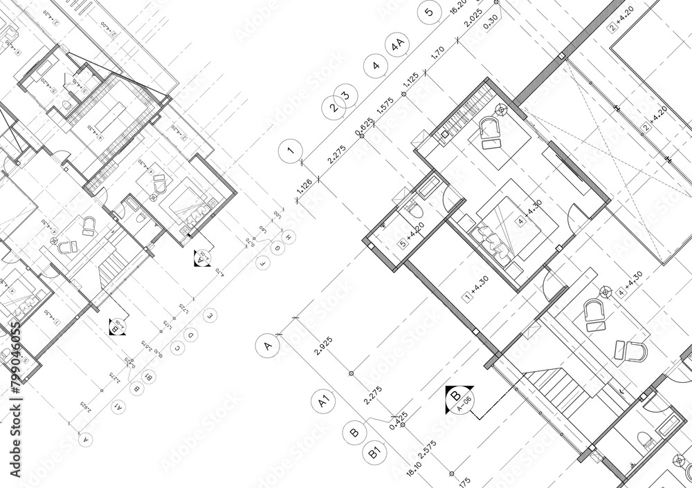 Floor plan designed building on the drawing. Floor plan designed building on the drawing.