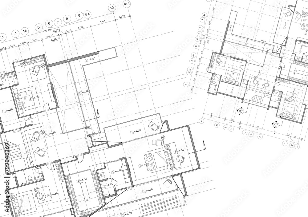 Floor plan designed building on the drawing. Floor plan designed building on the drawing.