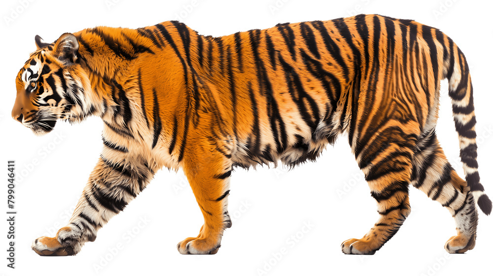 A tiger walking isolated on a transparent background