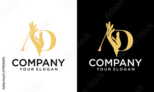 Creative Hand with luxury letter A D monogram serif logo design
