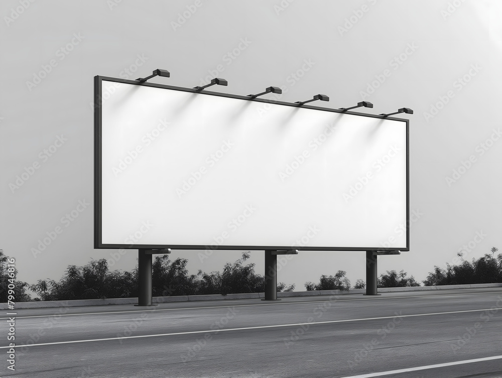 Obraz premium Billboard mockup with white background seen from side angle. Billboard mockup image, large clean white surface, empty large advertising space, Bigboard