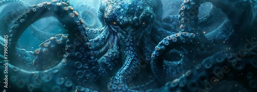 Majestic Kraken creature from the deep blue ocean. Generative ai photo