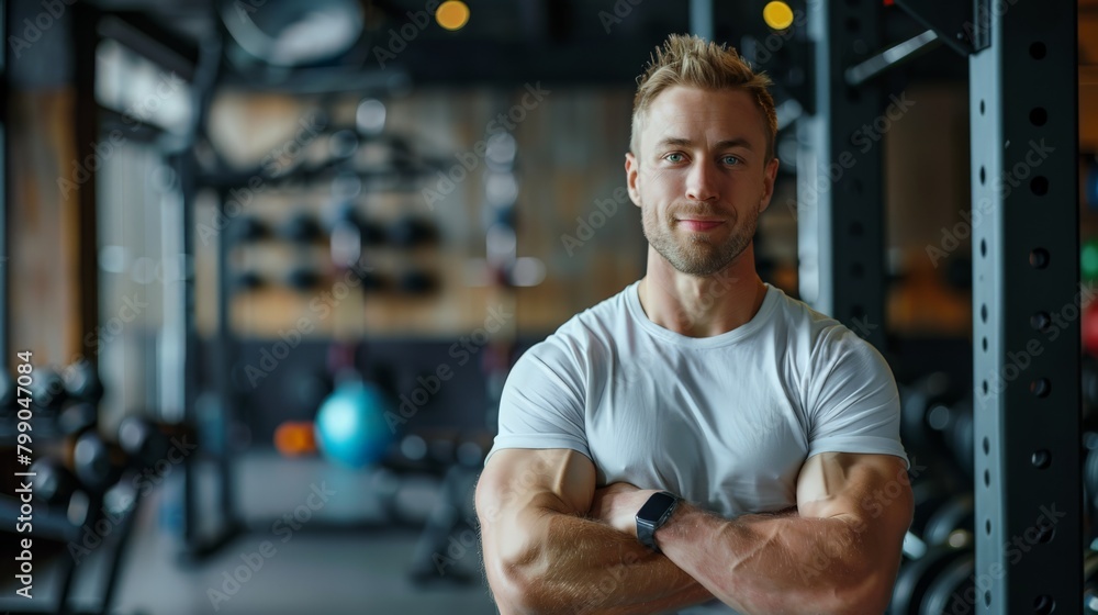 Confident man in gym. Fitness, health, and active lifestyle concept Confident man in gym. Fitness, health, and active lifestyle concept