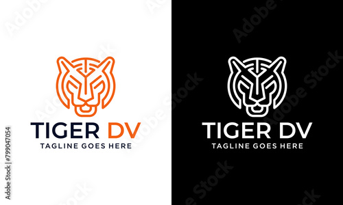 Creative orange Linear Tiger Head Logo template