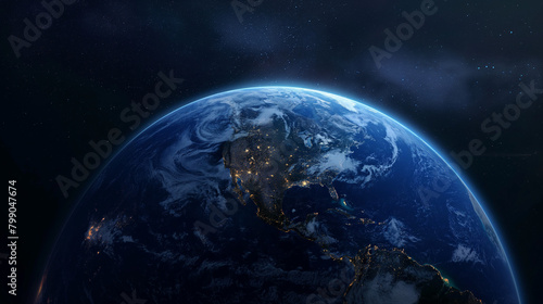 Nightly planet earth in dark outer space