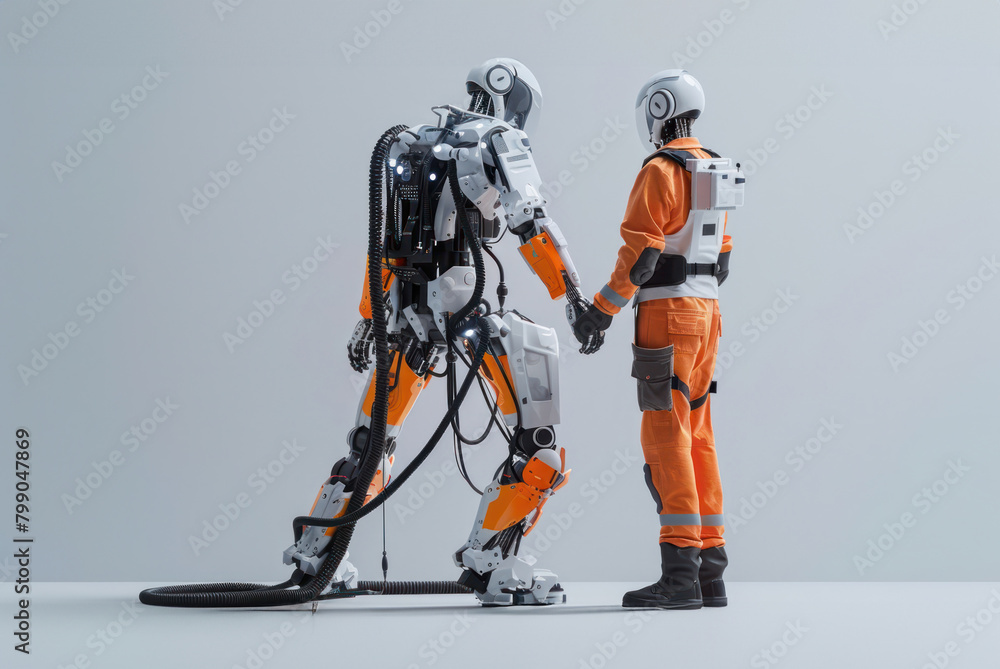 Two Robots Standing Together Side by Side Two Robots Standing Together Side by Side