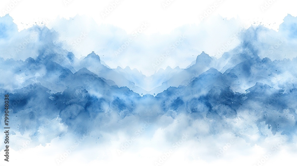 Blue watercolor mountain landscape. Abstract painting. Blue watercolor mountain landscape. Abstract painting.