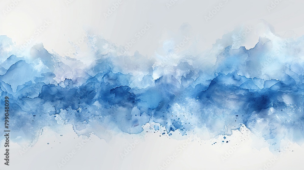 Blue watercolor brushstrokes with a white background.
