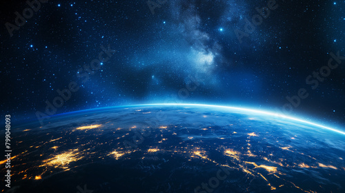 Nightly planet earth in dark outer space photo
